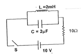 The switch S is closed in the circuit shown at time t=0 . The current in the resistor at t=0 and t=oo are respectively .