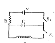 The capacitor of capacitance C can be charged (with the help of a resistance R ) by a voltage source V, by closing switch S(1) while keeping switch S(2) open. The capacitor can be connected in series with an inductor 'L' by closing switch S(2) and opening S(1).       Initially, the capacitor was uncharged. Now , switch S(1) is closed and S(2) is kept open. if time constant of this circuit is tau, then