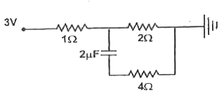 Figure shows a network of capacitor and resistances. . 3V Potentials of some of the points are given. The energy (U) stored in the capacitor at steady state and the heat (H) dissipated in 1Omegaresistor at steady state are