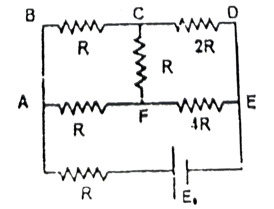 Consider the circuit shown in the figure. Taking the potential to be zero at the negative terminal of the battery :