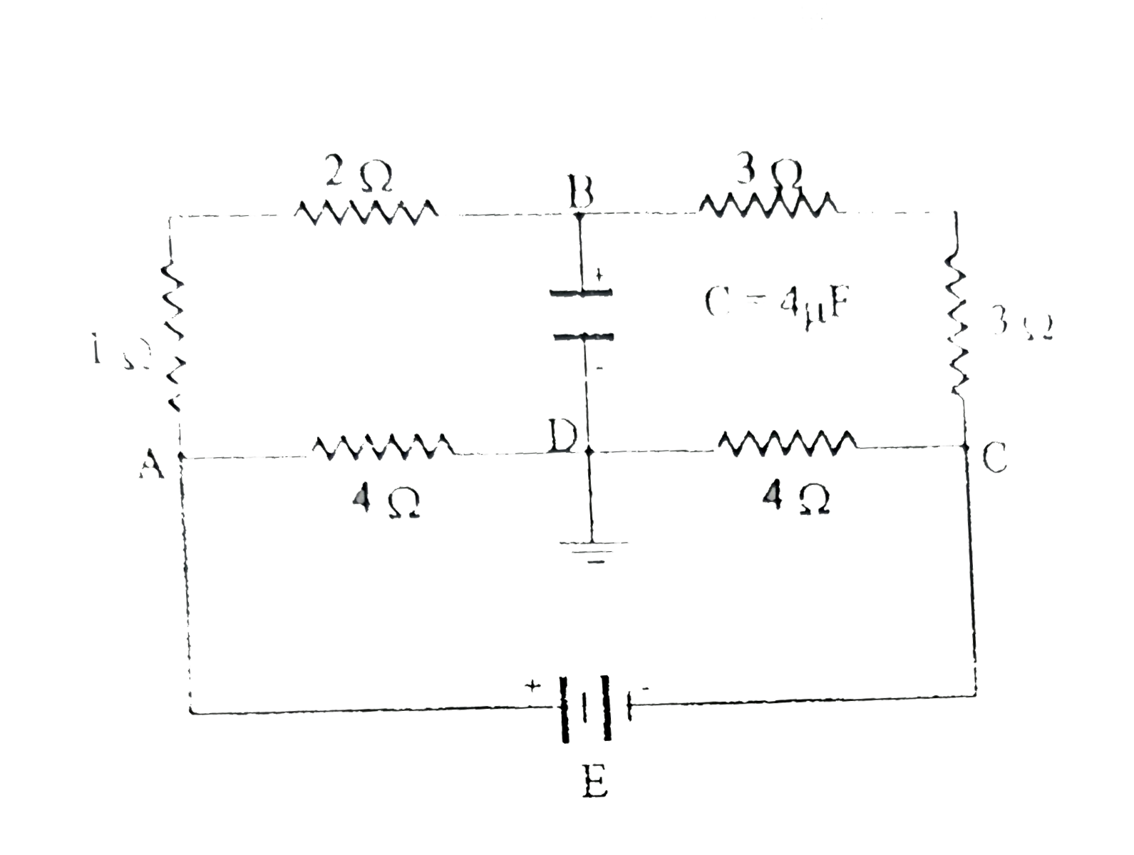 Analyse the given circuit in the steady state condition. Charge on the capacitor is q(0)=16muC. If the e.m.f. of the battery is 6k then find the value of k.