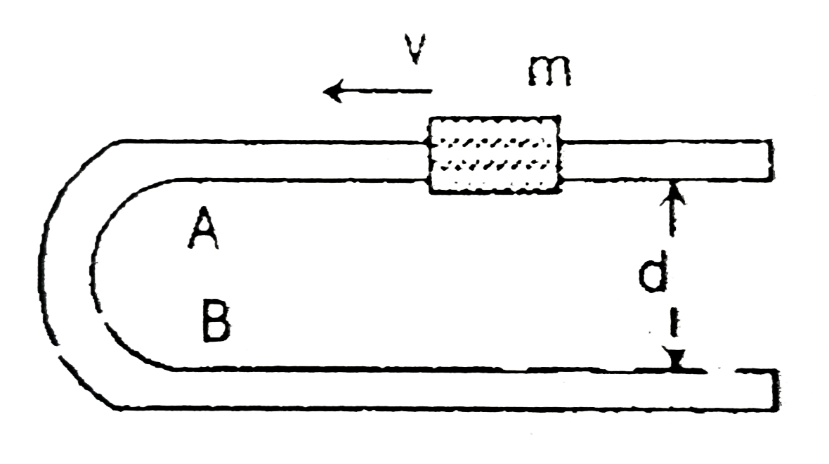 A fixed U-shaped smooth wire has a semi-circular bending between A and B as shown in the figure. A bead of mass 'm' moving with uniform speed v through the wire enters the semicircular bend at A and leaves at B. The magnitude of average force exerted by the bead on the part AB of the wire is