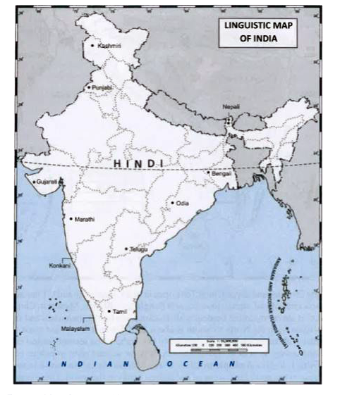 The map given above illustrates the main languages of India which are spoken in different parts of India. After studying the map write an analytic paragraph highlighting the number of major languages and the number of native speakers. Compare and contrast where relevant.