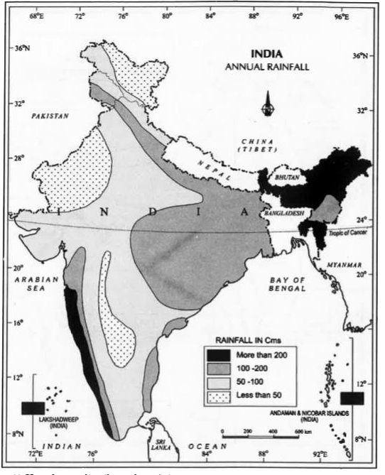 Study the map given below aand answer the questions that follow :       How do you distribute the rainfall in India ?