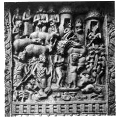 Figs are two scenes from Sanchi. Describe what you see in each of them, focusing on the architecture , plants and animals , and the activities . Identify which one shows a rural scene and which and which an urban scene, giving reasons for your answer.