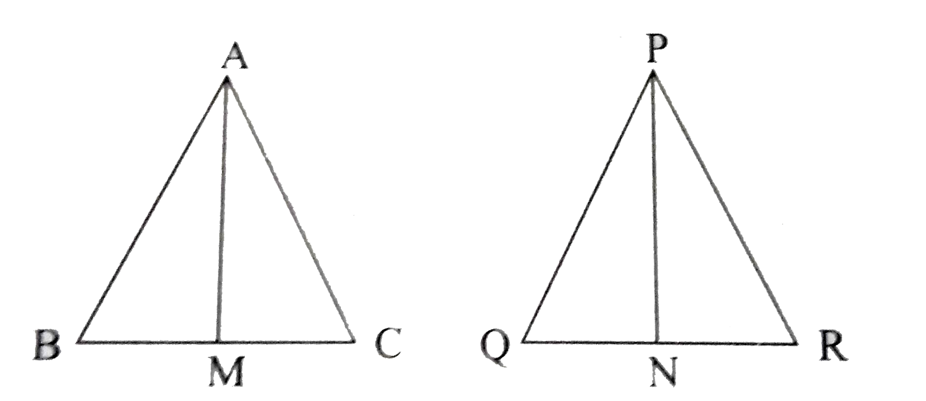 In the given figure two sides AB and BC and median AM of one triangle ABC are respectively equal to side PQ and QR and median PN of DeltaPQR. Show the DeltaABC~=DeltaPQR.