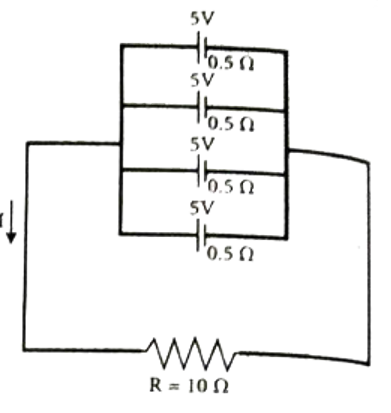 From the given circuit   Find   (i) Equivalent emf   (ii) Equivalent internal resistance   (iii) Total current (I)   (iv) Potential difference across each cell   (v) Current from each cell