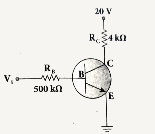 In the circuit shown in the figure , the input voltage Vi is 20 V, VBE=0V and VCE=0V. What are the value of IB,IC,beta?