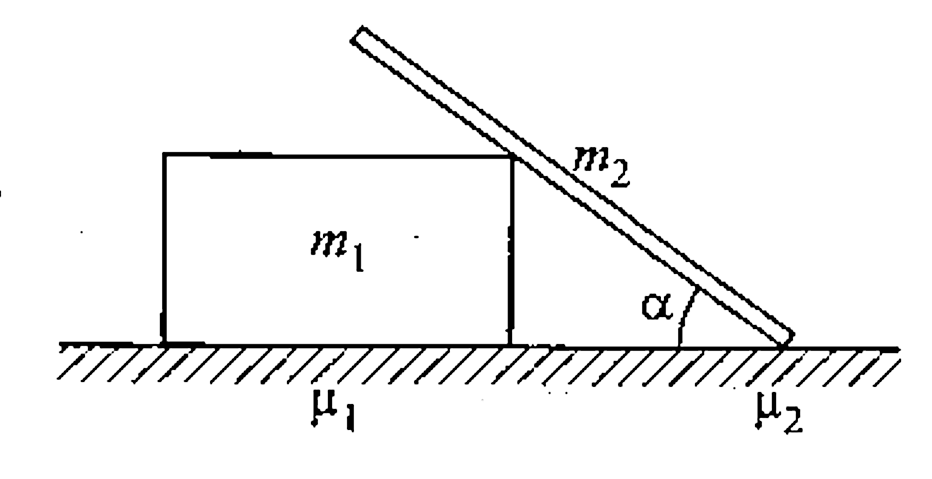 In the figure-2.219 shown, if the system is in equilibrium. Find the relation in m(1) and m(2) forthe case (i) if the bar is just going to slide and (ii) if box is just going to slide.