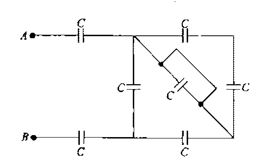 The equivalent capacitance between terminals A and B in the circuit shown in figure is: