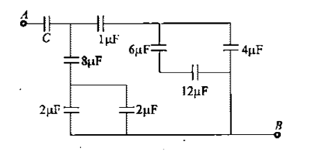 Find the capacitance C in the circuit shown in figure if the equivalent capacitance between points A and B is 1muF.