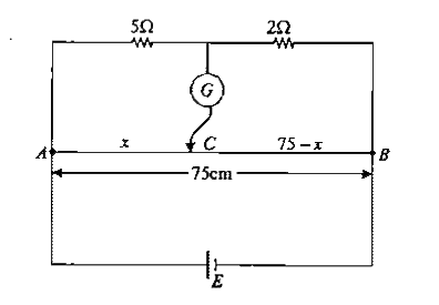 In the meter bridge circuit shown in figure-3.281  find the length AC at null deflection in galvanometer.