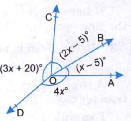 In the given figure, find the value of x. What is the measure of angleCOD?