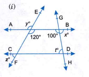 In each of the following figures AB||CD. Find the unknown angles, giving reasons