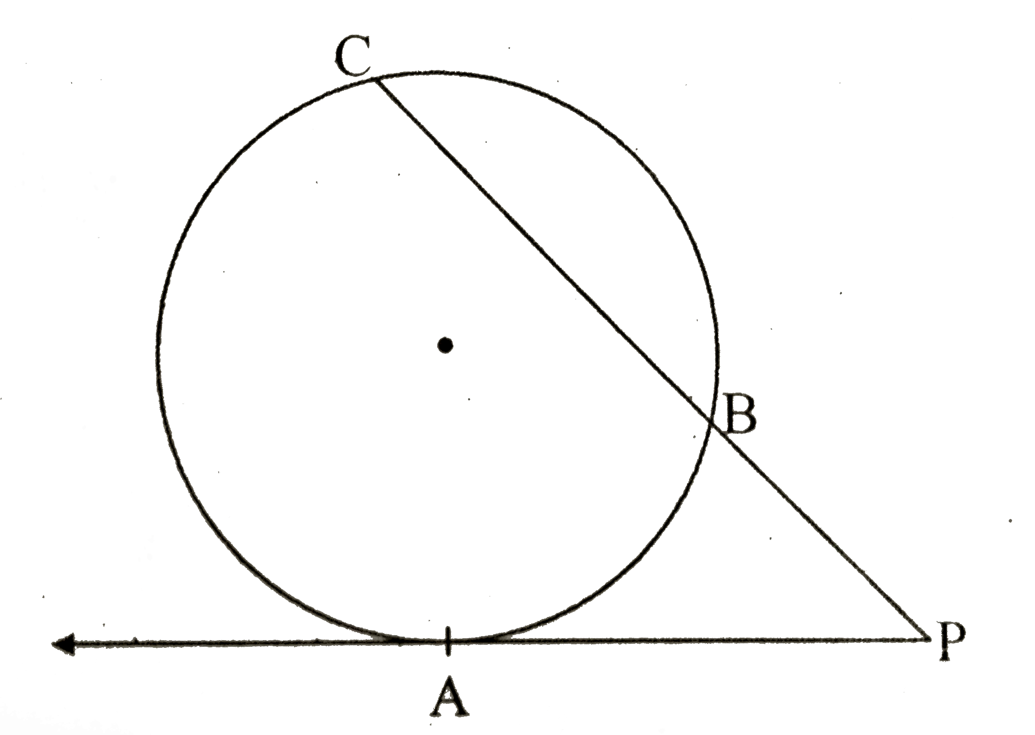 In the given figure, a tangent segment PA touching a circle in A and a secant PBC are shown. If AP = 15 cm and BP = 10 cm, find the length of PC.