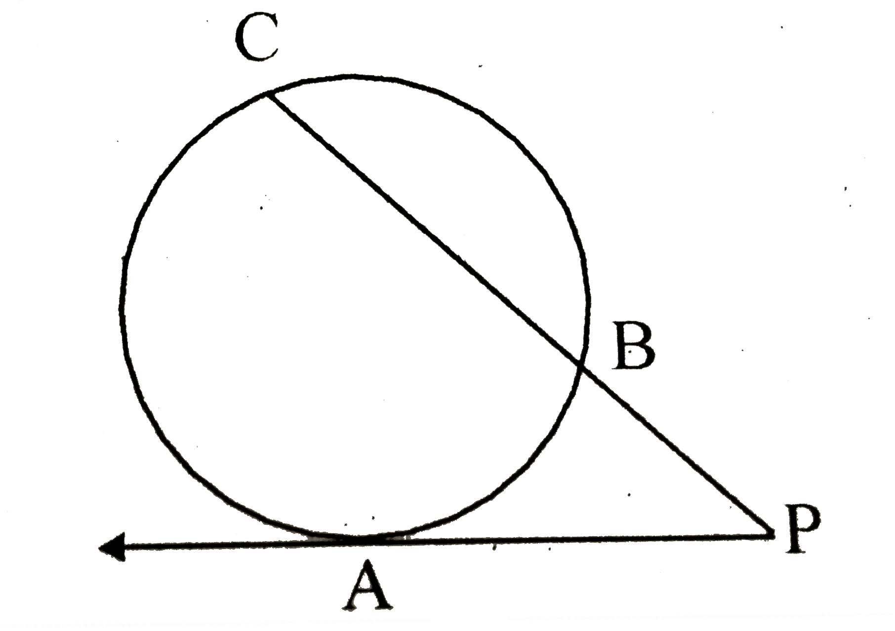 In the following figure, a tangent segment PA touching a circle in A and a secant PBC are shown. If AP = 12, BP = 9, find BC.