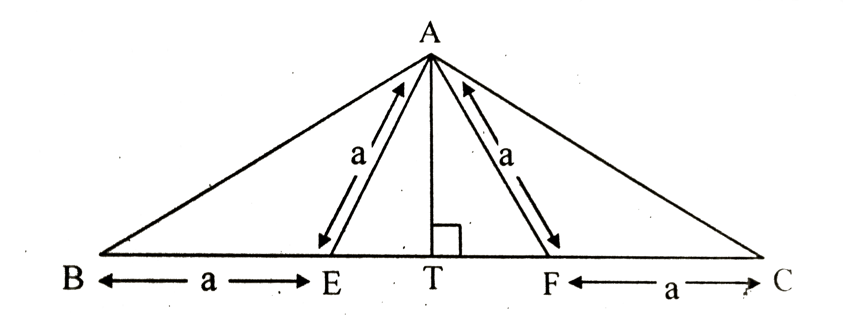 In the following figure, AE = EF = AF = BE = CF = a, AT | BC. Show that AB = AC = sqrt3 xxa