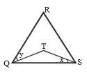दी हुई आकृति में यदि QRS समबाहु त्रिभुज और QTS समद्विबाहु त्रिभुज है तथा lt x = 47^(@) हो, तो lt y का मान क्या होगा ?