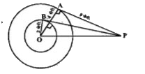 बिंदु P से, दो वृत्तों पर जिनके केंद्र एक ही हैं, स्पर्श रेखा खींची गई हैं जो वृत्तों को A तथा B पर स्पर्श करती हैं। वृत्तों की त्रिज्याएं क्रमशः 4 सेमी. तथा 2 सेमी. हैं। 4 सेमी. त्रिज्या वाले वृत्त पर मिलने वाली स्पर्श रेखा PA की लंबाई 9 सेमी. हो, तो PB की लंबाई होगी