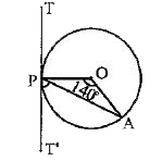 दिए गए चित्र में,  TPT' वृत्त का स्पर्श-रेखा है, यदि anglePOA = 140^(@), हो, तो angleAPT' होगा-