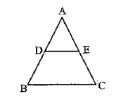 दिए गए चित्र मैं, DE||BC यदि (DE)/(BC) = 1/4 हो, तो (AD)/(AB) का मान होगा-