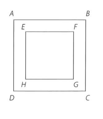 ABCD is a square picture frame (see figure). EFGH is a square inscribed within ABCD as a space for a picture. The area of EFGH (for the picture) is equal to the area of the picture frame (the area of ABCD minus the area of EFGH). If AB = 6, what is the length EF ?