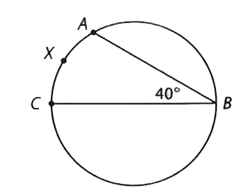 Angle ABC is 40^@ (see figure) and the area of the circle is 81 pi. If CB is a diameter of the circle, how long is arc AXC?