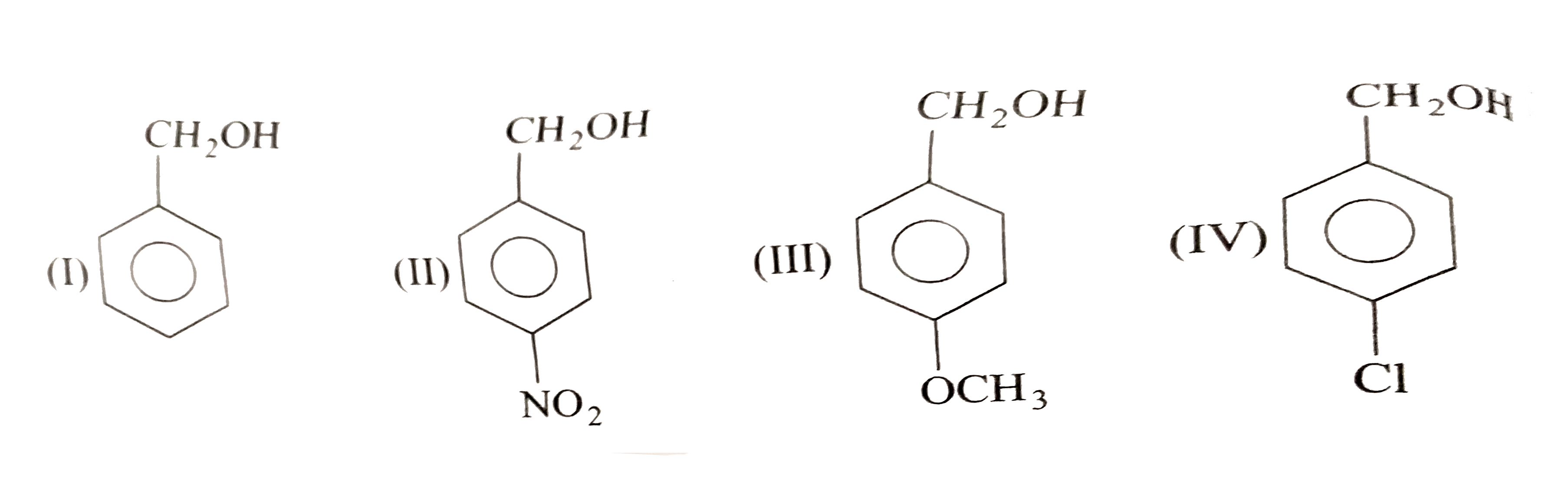 Consider the following benzyl alcohol :      Correct order of their K(b) value is :