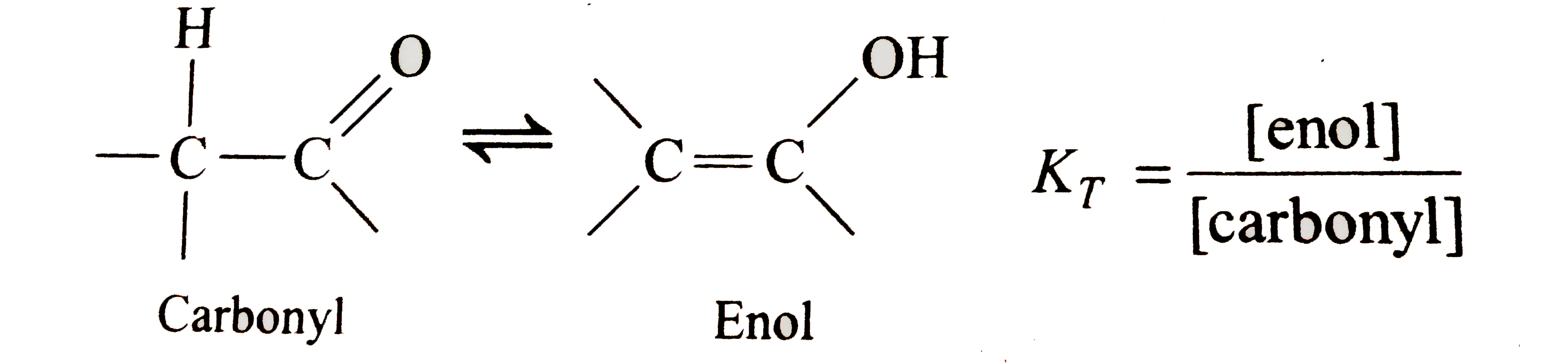 The process whereby a hydrogen atom attached to the alpha-carbon of carbonyl compound moves to the carbonyl oxygen atom is known as enolization or keto-enol tautomerism. Isomeric carbonyl and enol structure are tautomers.    ltbgt Normally, the carbonyl form is favoured but structure factor marked affect K(T).   Which of the following has least value of K(T)?