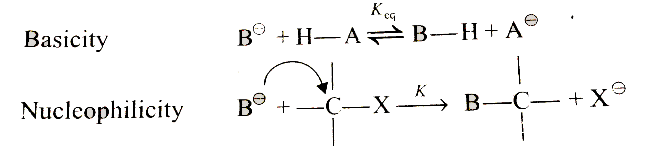 Basicity is defined by equilibrium constant for abstracting a proton. Nucleophilicity is defined by rate of attack on an electrophilic carbon atom,      A species with a negative charge is stronger nucleophile than similar neutral species.Nucleophilicity decreases form left to right in periodic table and increases down the group in periodic table. As the size of similar type of negatively charged species increases, basicity increases and nuleophilicity decreases.   Among the given pairs, in which first has lower nucleophilic character?