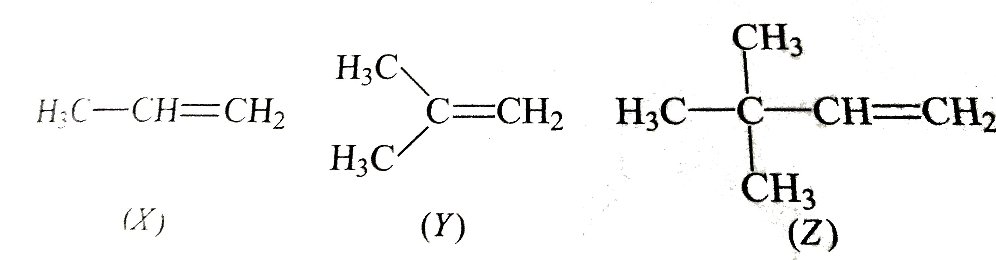 The reactivity of alkene      towards hydrogen is :