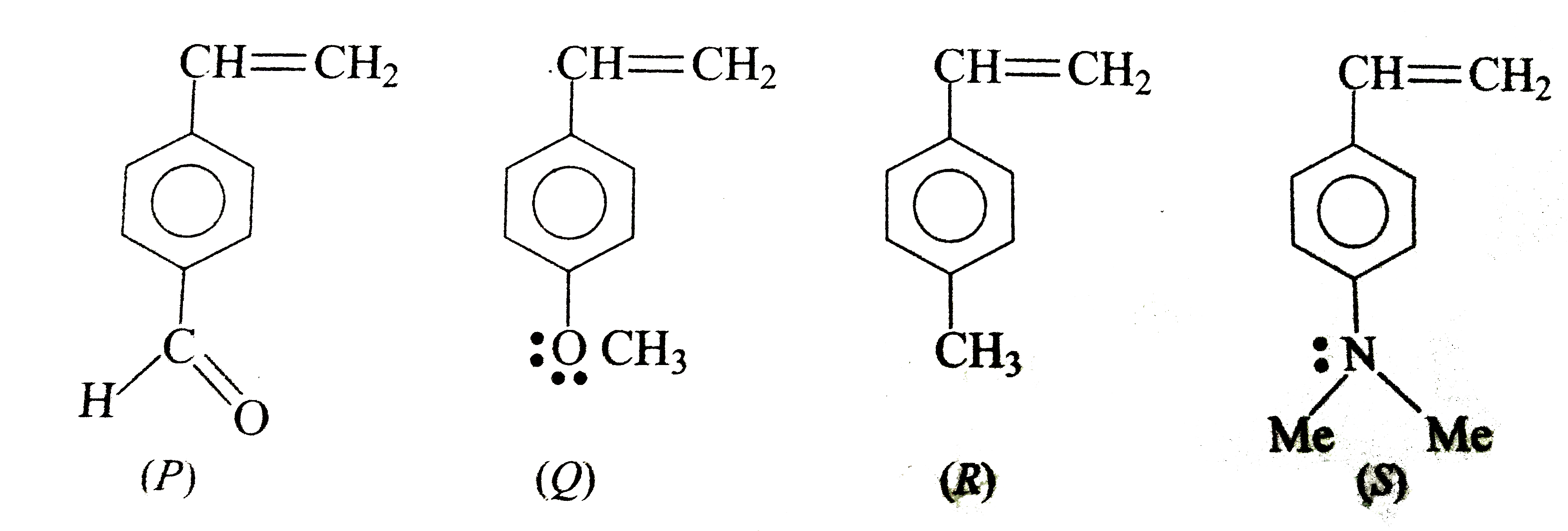 Arrange the following compounds in decreasing order of rate of electroophilic addition reaction.