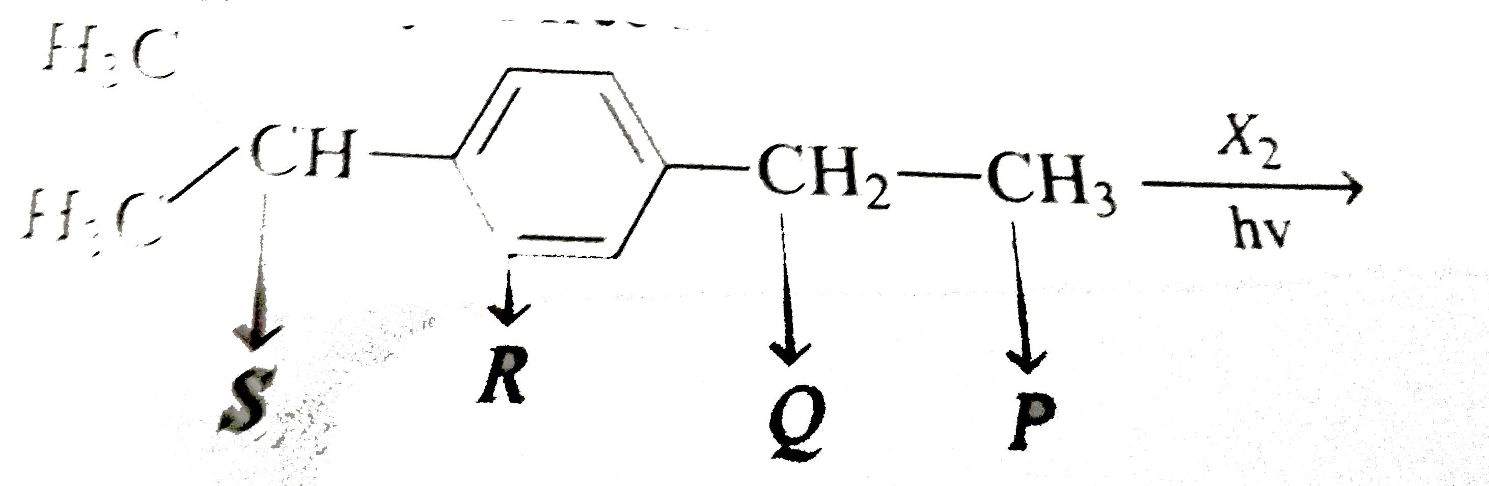Free radical substitution chalcogenation is hown by the compunds having least one H-atom an sp^(3) hyvbridised carbon atom. Here substitution is due to free radical formation in presence of sunlight or heat or peroxide.The abstruction of H-atom is  on the basis of staability of free radical flrmed      In the above reaction how many monobrominated products are possible?
