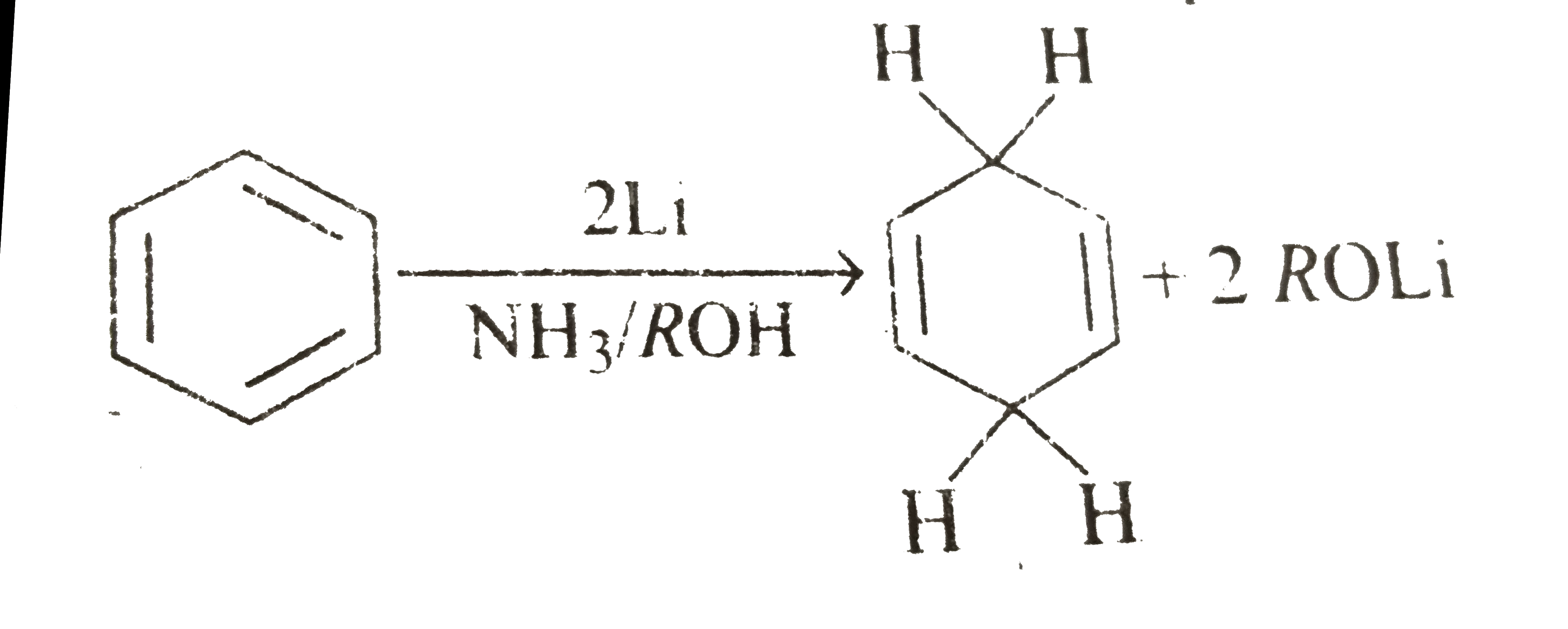 There is a way to reduce benzene derivatives  to the  corresponding  4- cyclohexdiene known as Birch  reduction . It  involves  treatment  of aromatic  substrate  with two mole of active  metal  as Li or Na  in liquid    ammonia/alchol mixture.    Mechanism :          Predict the  product of this  reaction :