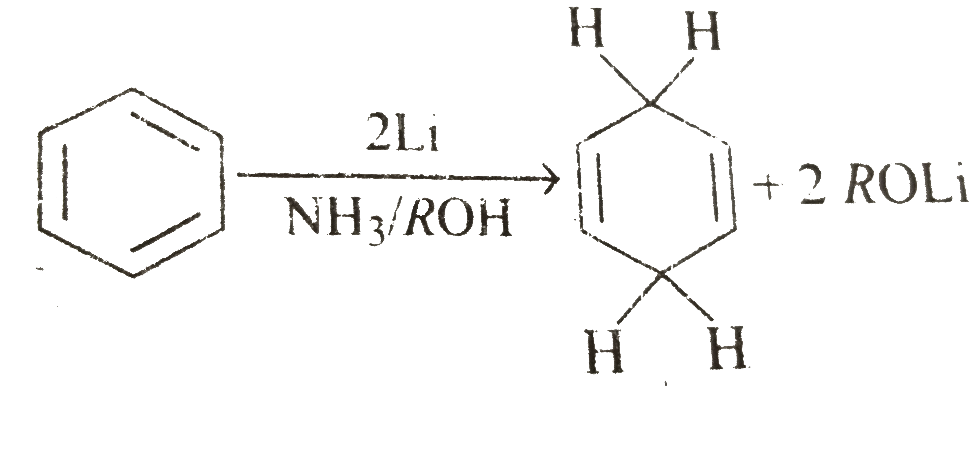There is a way to reduce benzene derivatives  to the  corresponding  4- cyclohexdiene known as Birch  reduction . It  involves  treatment  of aromatic  substrate  with two mole of active  metal  as Li or Na  in liquid    ammonia/alchol mixture.    Mechanism :         Find out correct  product  of  the given reaction :