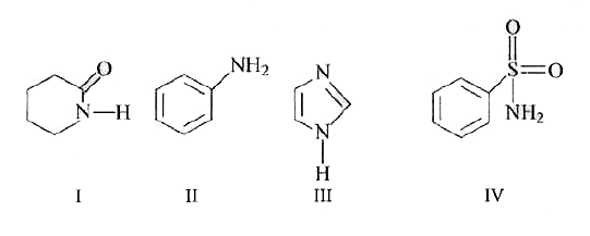 For the following compounds, which is the strongest base and which is strongest acid?