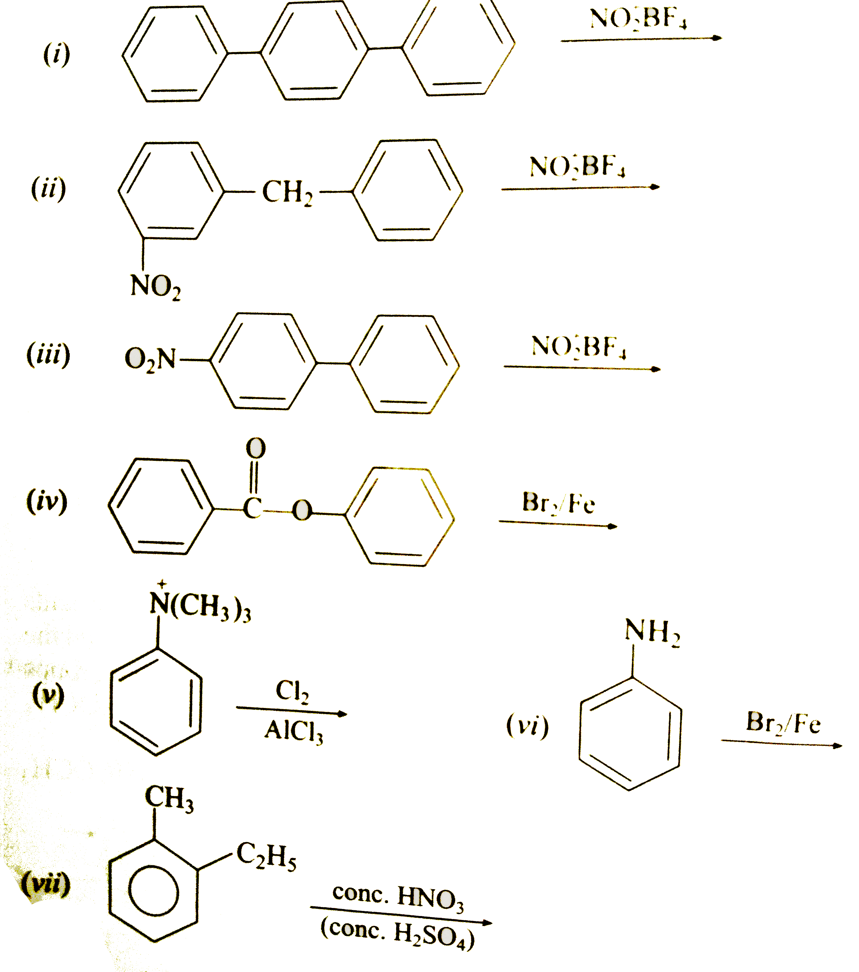 Give the monosubstituon product in the following reactions :