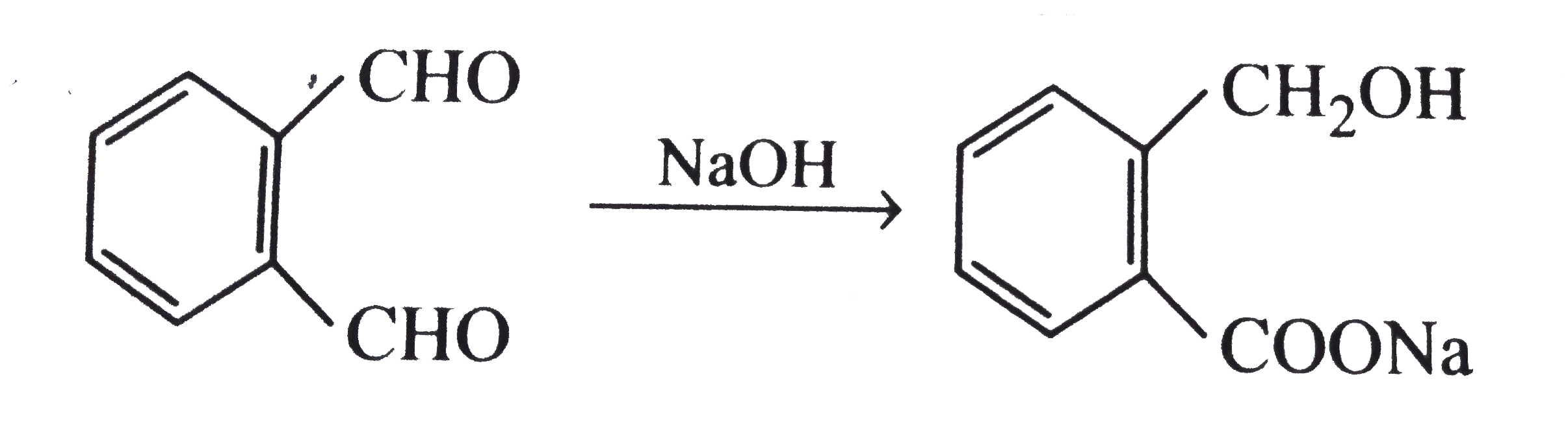Aldehydes undergo disproportionation reaction in presence of aqueous NaOH. Simultaneous oxidation and reduction of a compound is scientifically called as disproportionatio.   Aldehydes having no alpha- hydrogen show this reaction called Cannizzaro's reactio. Few exceptions are also there to this generalisation.   The reaction may be represented as :   C(6)H(5)CHO+C(6)H(5)CHOoverset(NaOH)underset(Delta)rarrC(6)H(5)COONa+C(6)H(5)CH(2)OH   Intramolecular Carrizzaro's reaction is also possible.     The aldehyde having alpha hydrogen which gives Cannizzaro's reaction is :