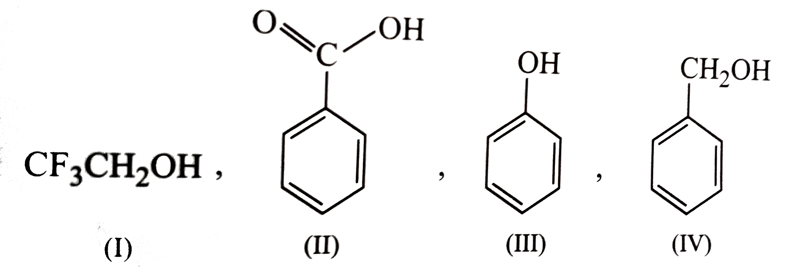 Which is the correct order of acidity from weakest to strongest acid for these compounds :