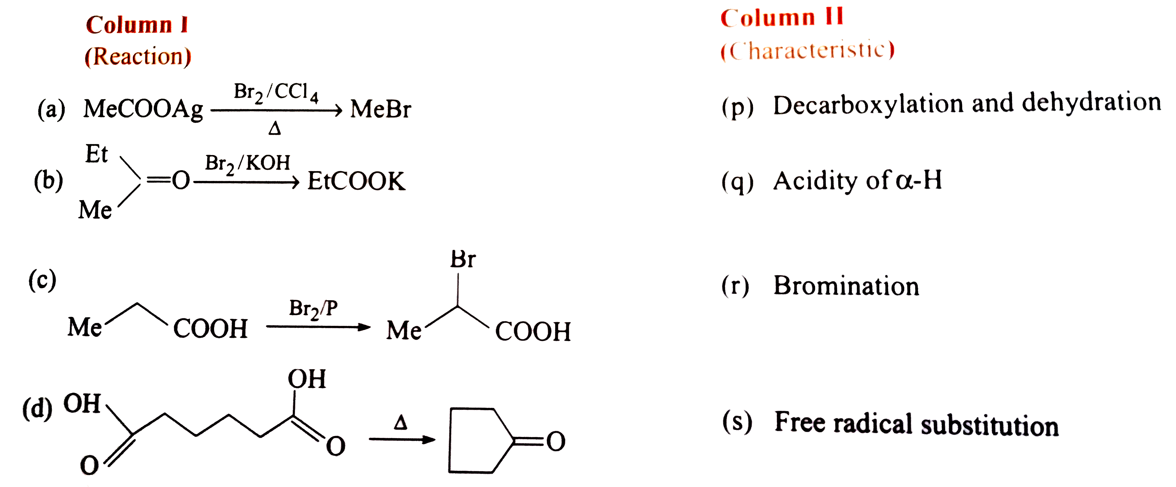 Match the following