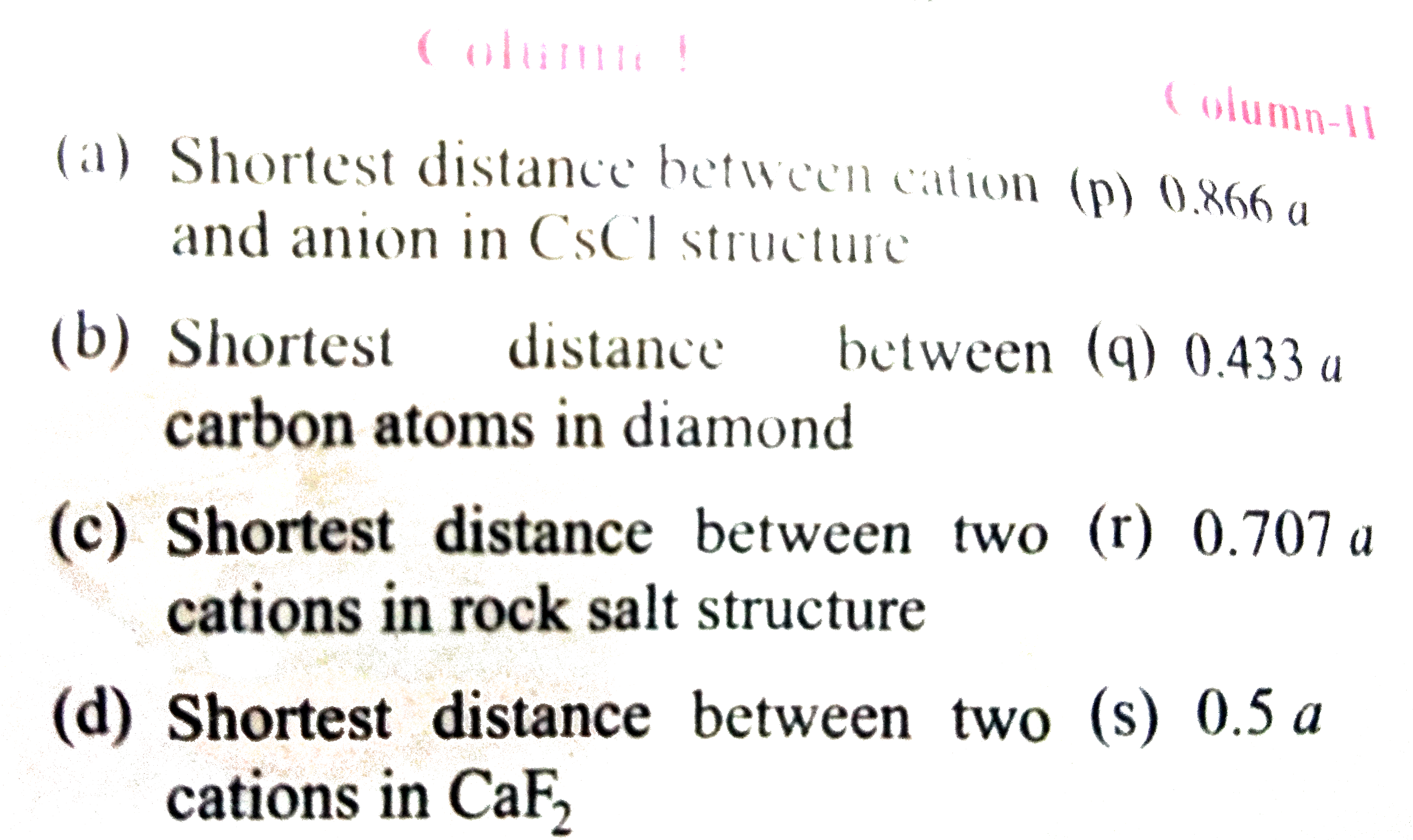 Match the Column-I with Column-II