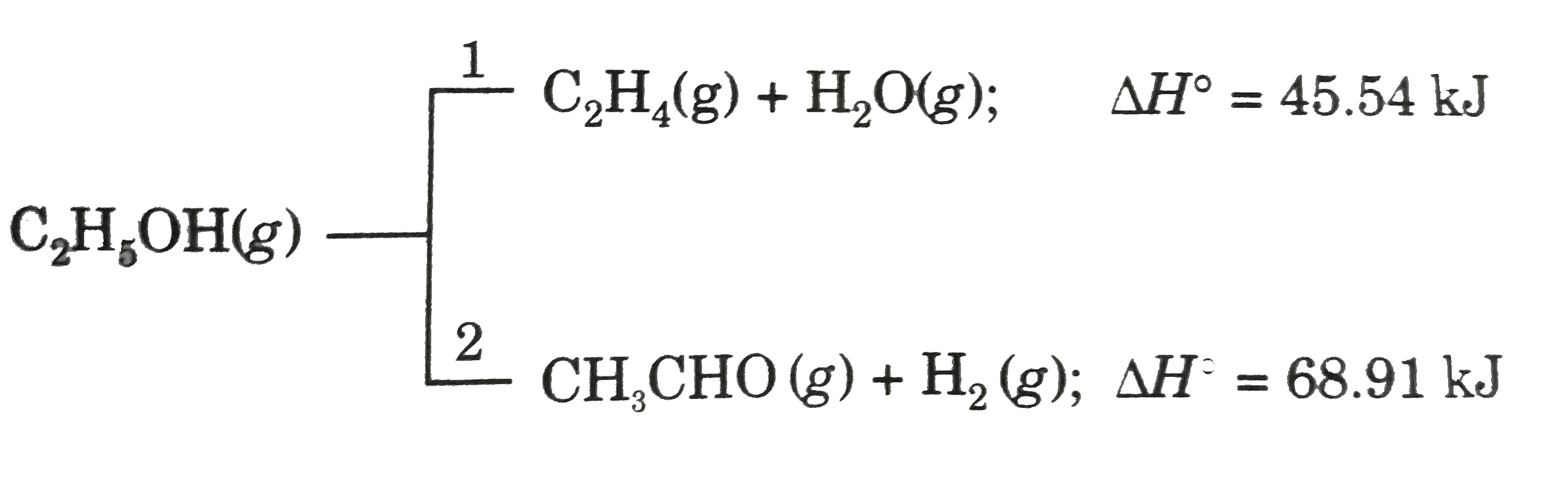 Ethanol can undergo decompostion to form two sets of products.   If the molar ratio of C(4)H(4)