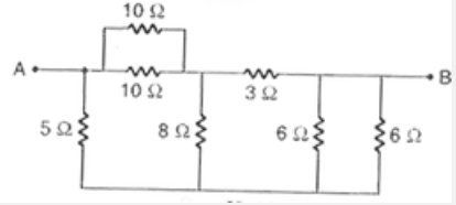 सात प्रतिरोधक, चित्र II.42  के अनुसार जोड़े जाते हैं। A  और B  के बीच तुल्य प्रतिरोध है