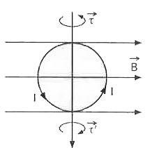 10 ऐम्‍पियर धारावहन कर ही 25 फेरों और 6cm व्यासार्थ वाली एक वृत्ताकार कुण्डली 1.2 T परिमाण के एकसमान चुम्बकीय क्षेत्र में लटकाई गई है। क्षेत्र रेखाएं, कुण्डली के तल में क्षैतिज रूप से है । चुम्बकीय क्षेत्र के कारण कुण्डली पर लग रहा बल और बल आघूर्ण निकालें । संतुलन बल आघूर्ण किस दिशा में लगाया जाए कि कुण्डली न घूमे?‌