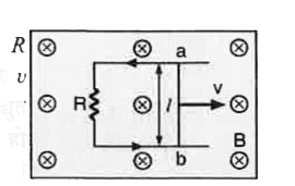 जब l लम्बाई का एक चालक,ab R  प्रतिरोध वाले  U-आकार के चालक के ऊपर v वेग  से चलाया जाता है, तो गतिक विद्युत वाहक बल epsi चालक के सिरों पर प्रेरित हो जाता है। परिपथ में धारा, चित्र IV.32 में  दिखाए अनुसार बहती है। चालक, पृष्ठ के तल में अन्दर की ओर काम कर रहे चुम्बकीय क्षेत्र B में चल रहा है। उपरोक्त के आधार पर निम्न प्रश्नों के सबसे उपयुक्त उत्तर चुनें:       लगाए गए बल द्वारा जिस दर पर कार्य किया जाता है, वह है :