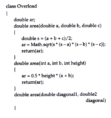 Design a class to overload a function area() as follows : (i) double