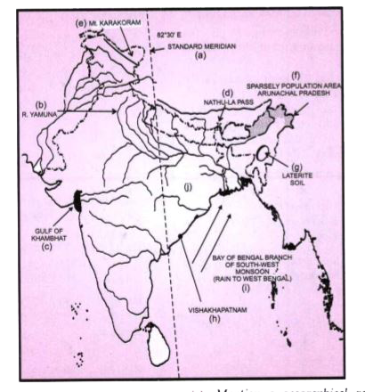 On the outline map of India provided: Mark and name the Nathu-La Pas