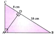 In the following figure ABC is a right angled triangle with angleBAC=90^(@),andADbotBC.      Find the ratio of the area of DeltaADB to area of DeltaCDA.