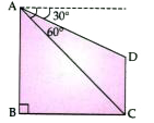 In the figure given, from the top of a building AB = 60 m high, the angles of depression of  the top and bottom of a vertical lamp post CD are observed to be 30^(@)and60^(@) respectively. Find :   (ii) the height of the lamp post.