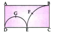 In the figure given below, ABCD is a rectangle. AB = 14 cm, BC = 7 cm. From the rectangle,  a quarter circle BFEC and a semicircle DGE are removed. Calculate the area of the remaining piece of the rectangle. (Take pi=22/(7))